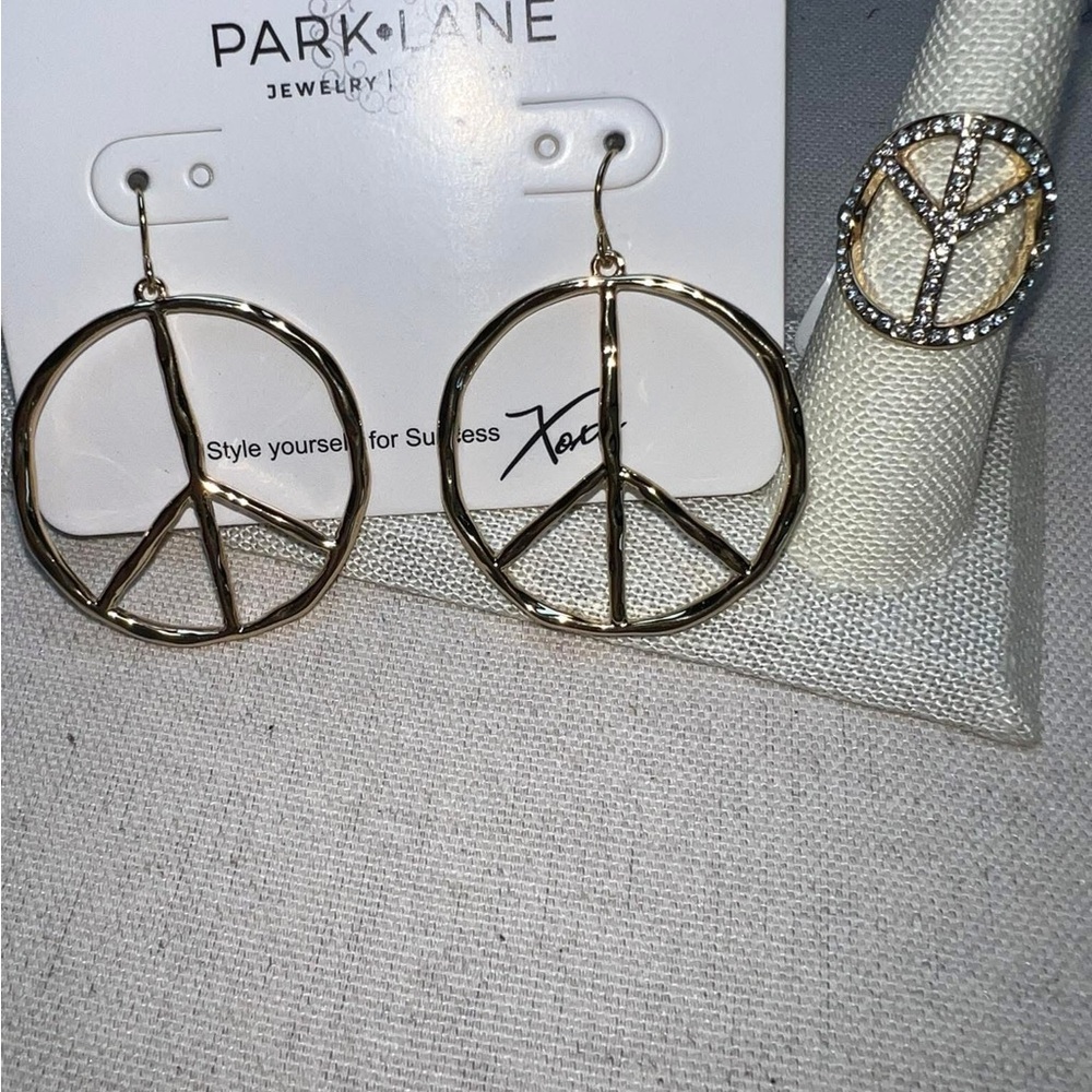 Park Lane Gold Peace Symbol Earrings and Ring